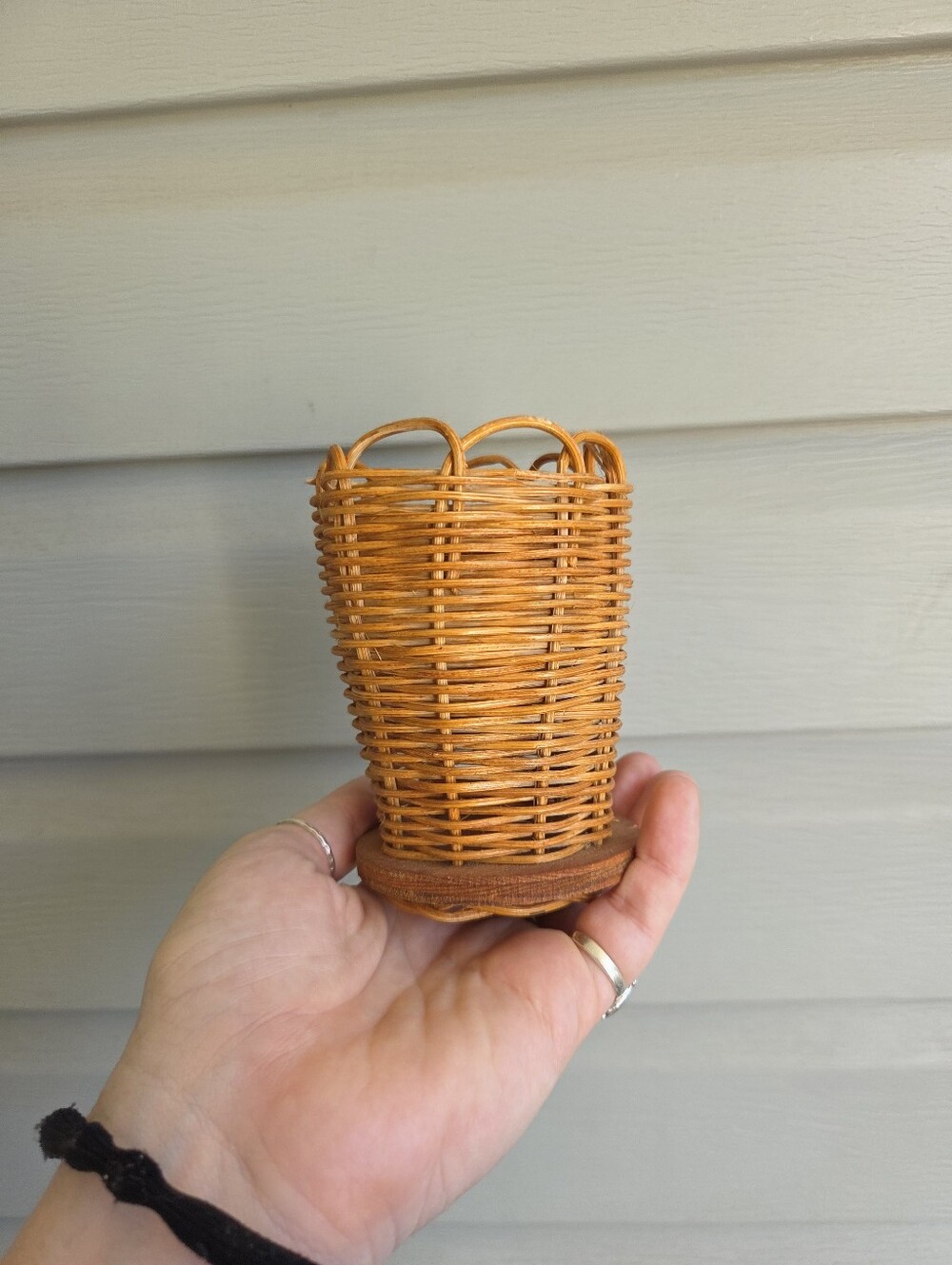 Woven Basket with Wooden Base - Vintage Home Decor